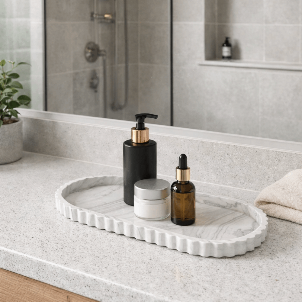Marble Serving Board - Nampan Penyimpanan Oval Silikon dengan Tepi